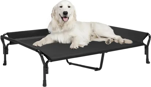 Miniatura 14 de Veehoo Cama elevada refrescante para perros, cuna elevada XL para mascotas con barandilla y reposacabezas inclinado, malla Teslin transpirable Gris