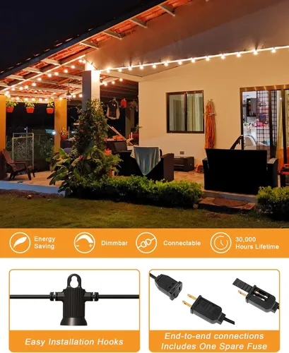 Miniatura 4 de Zuske: Cadena de luces para exteriores de 150 pies, luces de patio con 75 bombillas G40 de globo irrompibles (3 de repuesto), luces LED colgantes