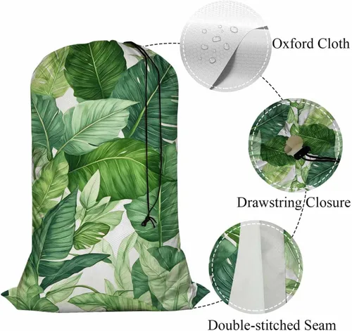 Miniatura 4 de Swono Green Leaf - Bolsas de lavandería portátiles de gran capacidad con cordón para acuarela, sin costuras, exóticas, hojas tropicales, plantas