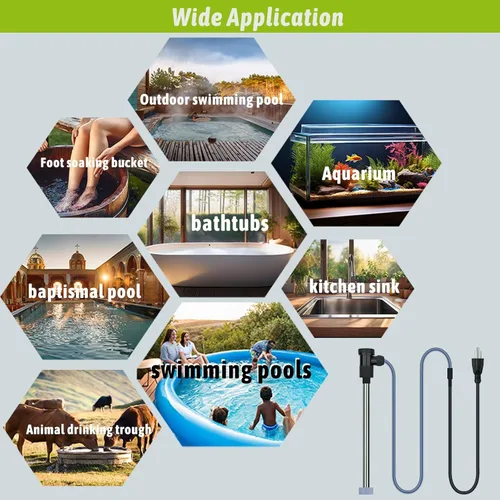 Miniatura 7 de Calentador de agua sumergible de inmersión de 1800 W para bañera de hidromasaje y piscina, calentador eléctrico portátil con temporizador WiFi