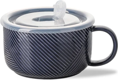Miniatura 9 de Tazón de sopa de gran tamaño con asa: taza de sopa de cerámica de 38 onzas con tapa, apto para microondas, contenedor de almacenamiento de alimentos