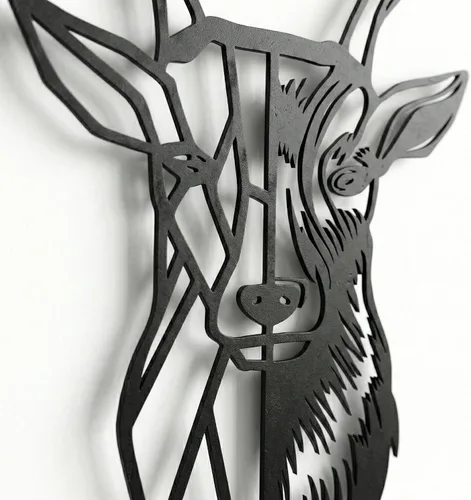 Miniatura 8 de DEKADRON Arte de pared de metal natural con cabeza de ciervo de metal, silueta de ciervo 3D, decoración de pared de metal, decoración del hogar