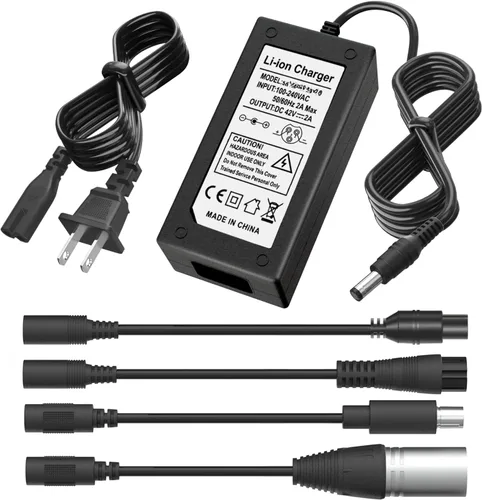 Cargador Scoter de 42 V 2 A, 5 enchufes para batería de litio de 36 V DC 5.5 x 2.1 con conector de 3 clavijas de 0.315 in/0.472 in conector de 3