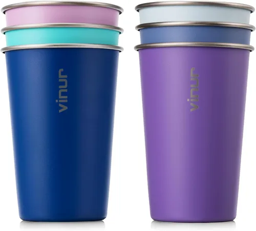 Miniatura 18 de VINUR Paquete de 4 vasos de acero inoxidable de 16 onzas, vasos apilables de metal para viajes, campamento, exteriores