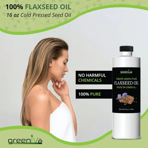 Miniatura 4 de GreenIVe Aceite de semilla de lino cultivado orgánicamente100% puro, prensado en frío, ácidos grasos omega veganos altos (16 onzas líquidas)