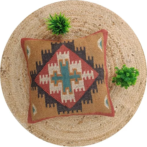 Miniatura 4 de Trade Star Funda de cojín hecha a mano, 70% yute, 30% lana, funda de almohada kilim vintage, 18 x 18 pulgadas, funda de cojín cuadrada altamente