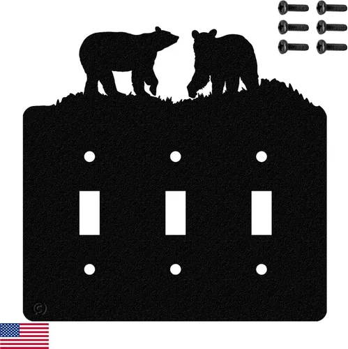 Miniatura 18 de Bear - Placa de pared para interruptor de luz de palanca doble (palanca doble, negro) - Fabricado en Estados Unidos