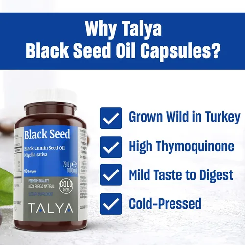 Miniatura 5 de TALYA Softgel de aceite de semilla negra con alta timoquinona, apoyo inmunológico, salud digestiva, función cerebral, movilidad articular, prensado