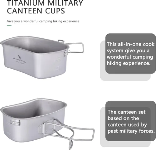 Miniatura 6 de iBasingo Kit de desorden de cantina de titanio con mango plegable, anillo colgante ultraligero portátil para almuerzo al aire libre camping