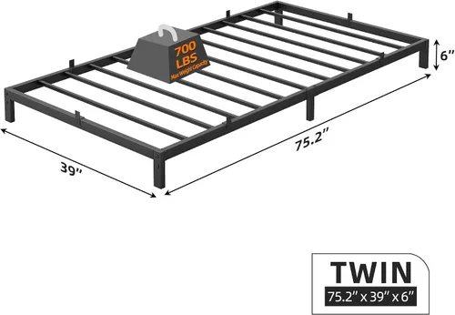 Miniatura 2 de IDEALHOUSE Base de cama individual de 6 pulgadas, no necesita somier, plataforma de metal resistente de perfil bajo con listones de acero