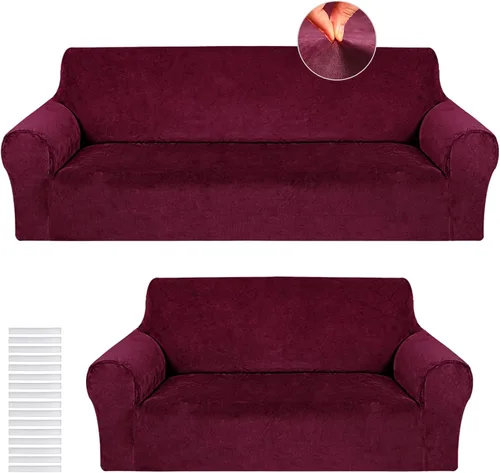 Miniatura 12 de Peryiter Juego de 2 fundas para sofá de dos plazas Fundas para muebles para sala de estar para sofá, sillón, ajuste elástico, a prueba de arrugas