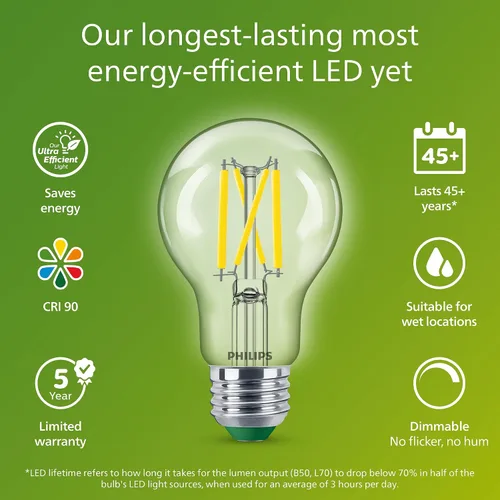 Miniatura 4 de PHILIPS LED 60W A19 Paquete de 8 bombillas LED de luz diurna ultraeficientes (5000K) 850 lúmenes (5W = 60W) bombillas LED regulables, claras, sin