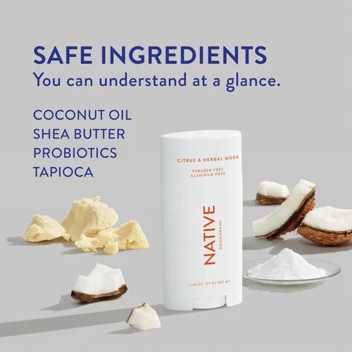 Native Deodorant - Desodorante natural para mujeres y hombres, desodorante sin aluminio, con bicarbonato de sodio, probióticos, aceite de coco y
