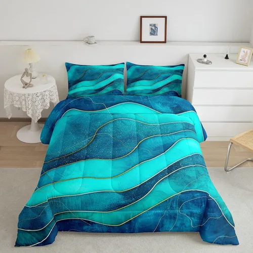 Miniatura 28 de Erosebridal Juego de edredón a rayas azules, juego de ropa de cama tamaño King, juego de ropa de cama moderno minimalista y colecciones con temática