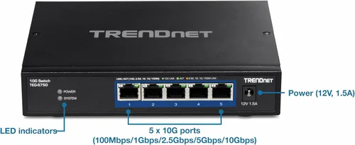 Miniatura 10 de TRENDnet Switch 10G de 5 puertos, TEG-S750, 5 puertos RJ-45 de 10G, capacidad de conmutación de 100 Gbps, soporta conexiones 2.5G y 5G-Base-T