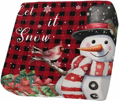 Fundas de cojín para sofá de Navidad, funda elástica para sofá con parte inferior elástica, diseño de muñeco de nieve, pájaros, invierno, copos de