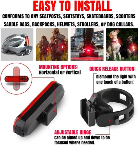 Miniatura 9 de BLITZU Paquete de 2 luces traseras de bicicleta recargables USB-C, accesorios brillantes para bicicleta trasera de ciclismo, accesorios