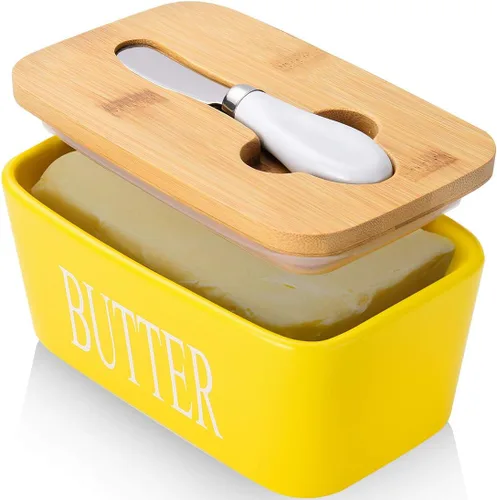 Miniatura 17 de Mantequillera con tapa: plato grande para mantequilla para encimera, recipiente de cerámica para mantequilla con cuchillo y alta calidad - Caja