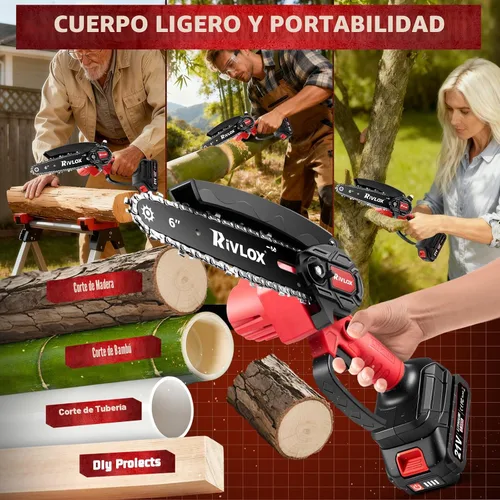 Miniatura 6 de Mini motosierra, motosierra eléctrica inalámbrica de 6 y 4 pulgadas, funciona con pilas, sierra de mano portátil con una sola mano para recortar Rojo
