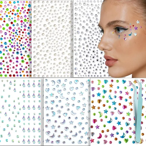 Miniatura 11 de NOOEPC Gemas faciales de Navidad, accesorios para rave, maquillaje de Navidad, copos de nieve, joyas autoadhesivas para la cara, joyas de ojos