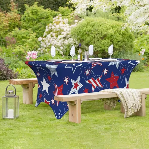 Miniatura 7 de Mantel rectangular ajustable de elastano elástico con estrellas patrióticas americanas de 4 pies, protector de mesa para fiestas, eventos