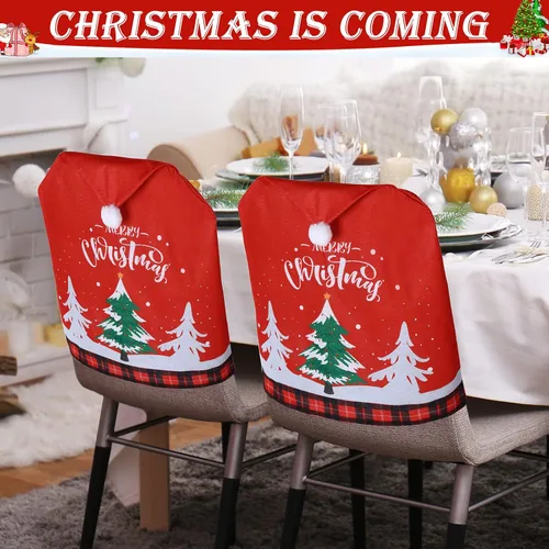 Miniatura 4 de 6 fundas para sillas de Navidad, con sombrero de Papá Noel, color rojo, fundas para el respaldo de las sillas, decoración para el hogar, cena
