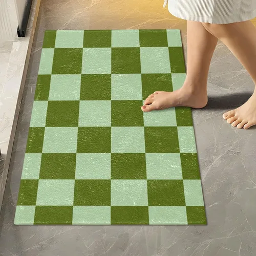 Miniatura 29 de Tapete de baño a cuadros negros y morados, suave, absorbente, lavable, tapete de baño para suelo de baño, tapete de baño antideslizante para baño