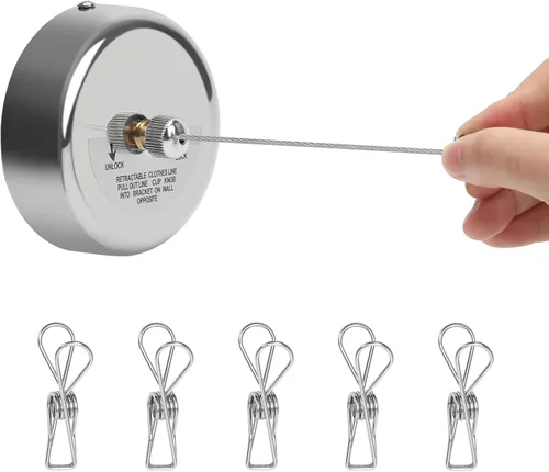 Miniatura 8 de Coolrunner - Tendedero retráctil, línea de ropa retráctil de 9.5 pies para interiores y exteriores, línea de ducha resistente con 10 pinzas de acero