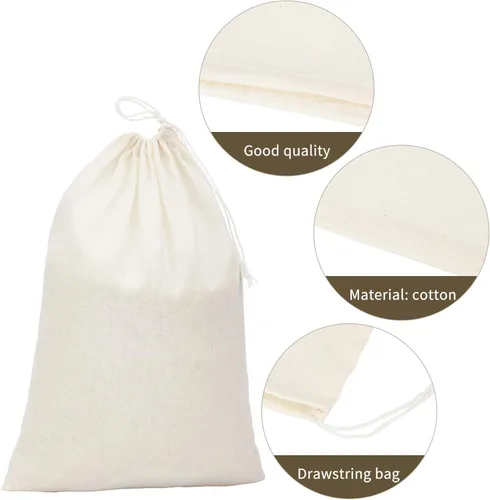 Miniatura 3 de 15 Paquetes de Bolsas de Muselina con Cordón de Lona, Bolsas de Tela Grandes para Almacenamiento a Granel, Bolsas de Algodón Reutilizables