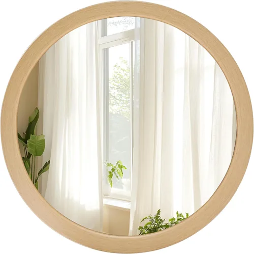 Miniatura 15 de CULER Espejo Redondo de 36 Pulgadas, Espejo de Pared Templado Rústico de Baño con Marco de Madera de Nogal, Espejos Circulares de Madera