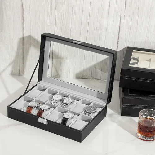 Miniatura 6 de Oyydecor Caja de reloj de piel sintética, organizador de almacenamiento de madera para almacenamiento y exhibición, regalos de hombres y mujeres