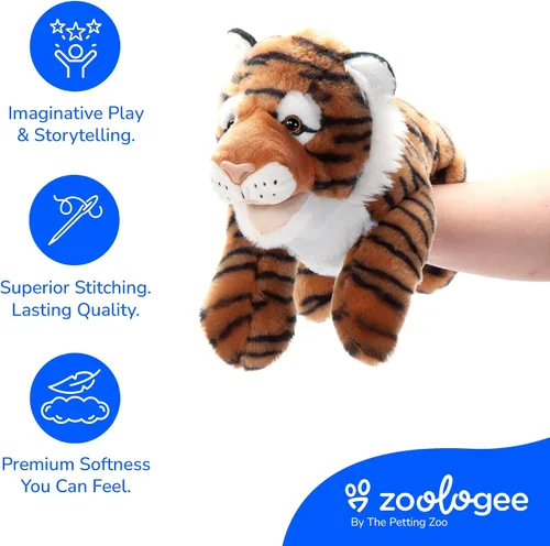 Miniatura 4 de The Petting Zoo Peluche de marioneta de mano de tigre, regalos para niños, animales de marioneta, juguete de peluche interactivo de tigre, 16