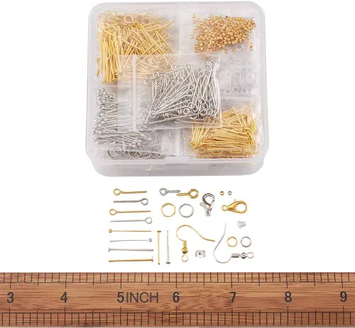 Miniatura 5 de Mega Pet 2920 piezas de oro y plata suministros para hacer joyas, kit de gancho para aretes, anillo de salto, tornillo de ojo, pasador de cabeza