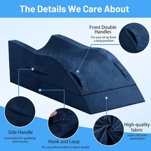 Miniatura 4 de TranquilRelax Almohadas de elevación de doble pierna, almohada de cuña para después de la cirugía, soporte de espuma viscoelástica ajustable, Azul