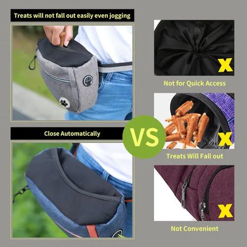 Miniatura 2 de Bolsa grande de 7 tazas para golosinas para perros con clicker, bolsas para entrenamiento de mascotas, bolsa de cierre automático cruzado