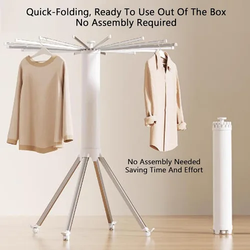 Miniatura 6 de Clothes Drying Rack Foldable,360° Rotatable Holder for Clothing,Aluminum Laundry Stand,Load Capacity 110lbs,with 16 Expandable Rods and Lockable