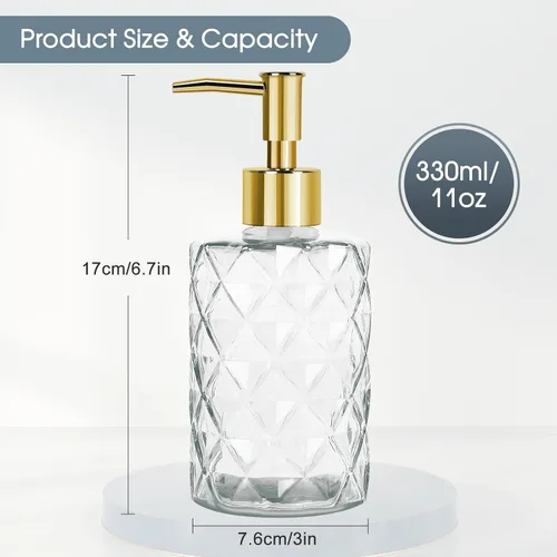 Miniatura 4 de Topsky Dispensador de jabón de vidrio con bomba de plástico, dispensador de jabón de manos líquido de 330 ml, bomba a prueba de óxido para cocina