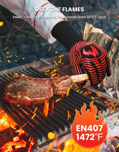 Miniatura 2 de GEEKHOM Guantes de horno ignífugos resistentes al calor: Certificado EN407 para 1472 °F, guantes de silicona flexibles de 13 pulgadas para hornear