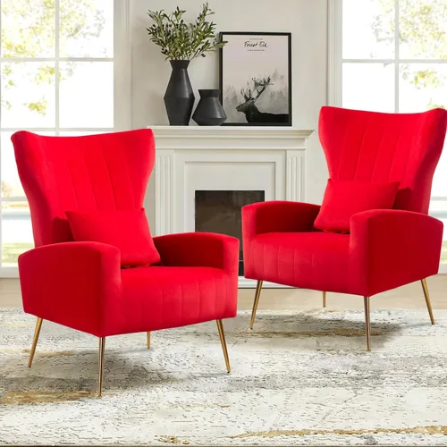 Miniatura 41 de Sillas decorativas de terciopelo con respaldo de ala y almohada lumbar, sillón moderno para sala de estar, dormitorio, silla auxiliar de recepción