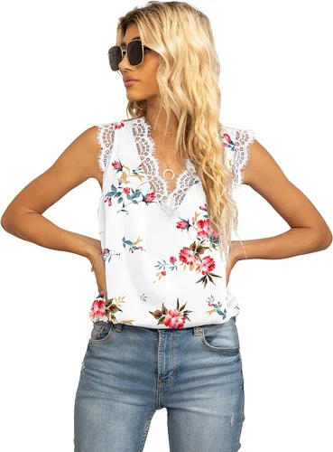 Miniatura 101 de VIISHOW - Camiseta sin mangas, sexy, con cuello en V y bordes de encaje para mujer, camisola de vestir, camisas de gasa, sin mangas, casuales