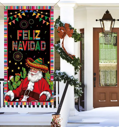Miniatura 4 de Nepnuser Feliz Navidad Decoración Mexicana Cubierta de Puerta de Navidad Banner de Colgar en la Puerta para Fiesta de Navidad y Día Festivo