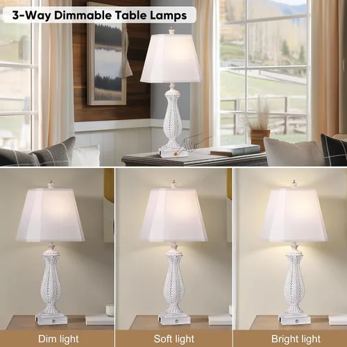 Miniatura 2 de Juego de 2 lámparas de mesa regulables de 3 vías para dormitorio, lámparas táctiles de 30 pulgadas de alto para sala de estar con puertos USB y tipo