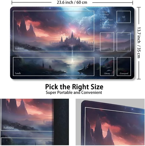 Miniatura 2 de Tapete de Juego MTG Premium Cosido con Zonas y Respaldo de Goma Antideslizante - Tapete de Juego TCG para MTG y Otros Juegos de Cartas - Diseño Dkt