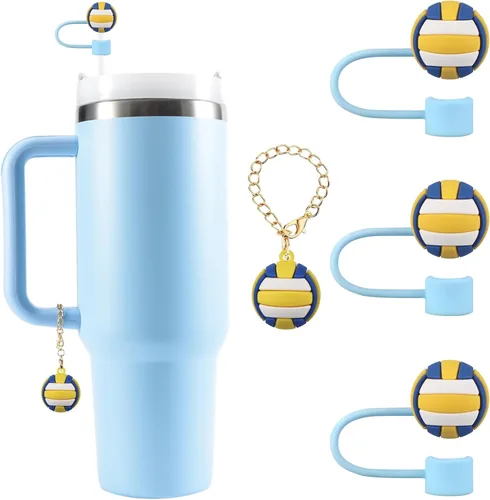 Miniatura 8 de 3 fundas de popote para Stanley Cup de 30 y 40 onzas, 0.394 in, tapa protectora de popote de silicona con 2 accesorios personalizados 3D de dijes