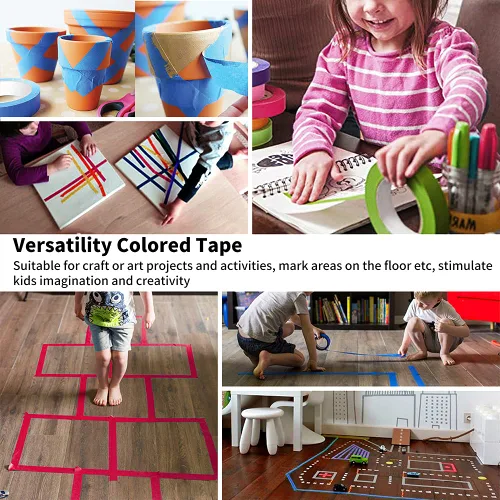 Miniatura 6 de CHIYUNS Cinta adhesiva de color, cinta de pintores de color para niños, 10 rollos de 1 pulgada de ancho x 12 yardas cada uno, cintas de papel