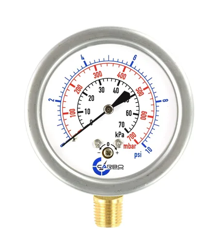 Miniatura 11 de Diafragma baja presión cápsula manómetro, 2-1/2" dial, 0-8 oz/0-15in H2O Rango, 1/4" NPT montaje inferior, caja de acero inoxidable, latón internos