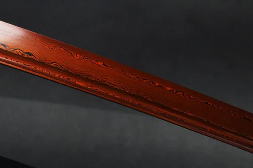 Miniatura 9 de Dragón rojo grabado SAYA - Espada guerrera katana japonesa de Damasco con hoja de acero doblada