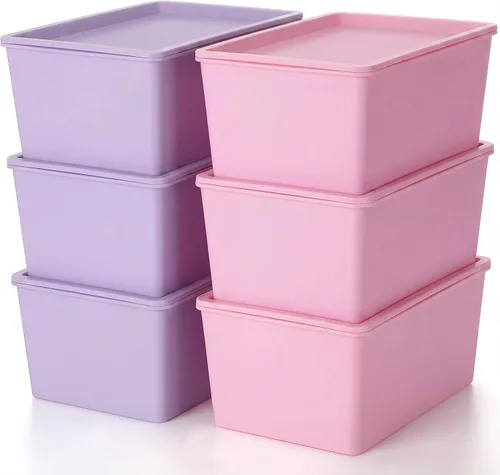 Miniatura 12 de Menkxi 6 contenedores de almacenamiento con tapas, pequeños contenedores de almacenamiento de plástico apilables, cestas de almacenamiento, caja