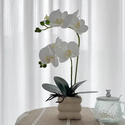 Miniatura 14 de Orquídeas artificiales Floreros de plata, orquídeas artificiales, orquídea naranja, altura 20 pulgadas