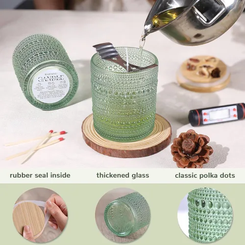 Miniatura 3 de DARJEN Paquete de 12 tarros de vela verdes para hacer velas - tarros de vidrio vacíos de 8 onzas para hacer velas con tapas y etiquetas de bambú